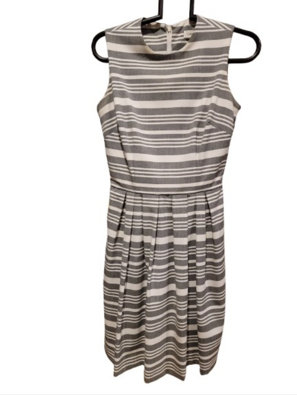 Calvin Klein Gray and White Striped Sleeveless Fit-and-Flare Dress 2 - Picture 4 of 14